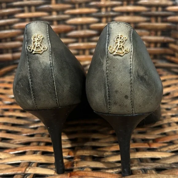 Lauren Ralph Lauren Dark Granite Gray Heels with Black  Bows size 8.5 - Picture 6 of 12